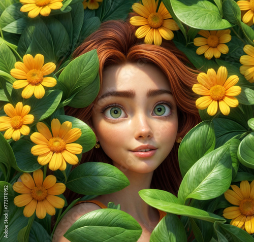 girl with flowers -Generative AI