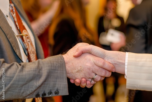 Closeup shot of two professionals engaging in a handshake, symbolizing the start of collaboration