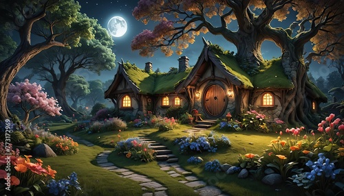 hobbit house in the forest at night © DEE_DRAW