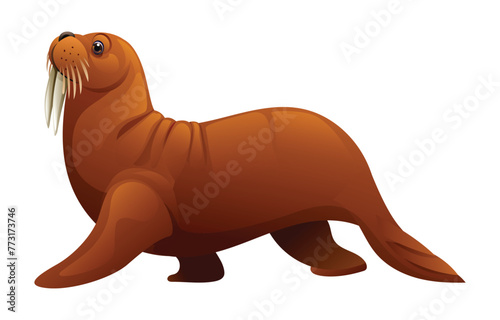 Cartoon walrus walking. Vector illustration isolated on white background © YG Studio