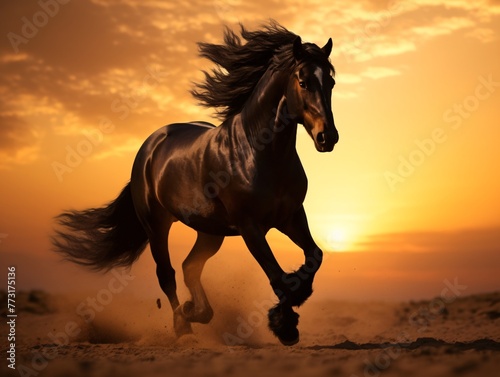 a horse running in the sand
