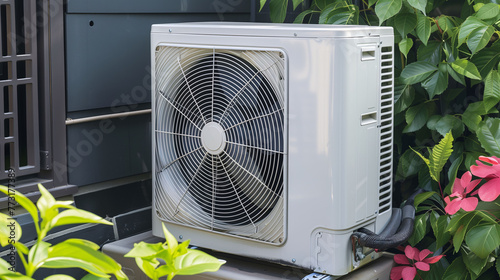 outdoor air conditioner unit in the backyard photo