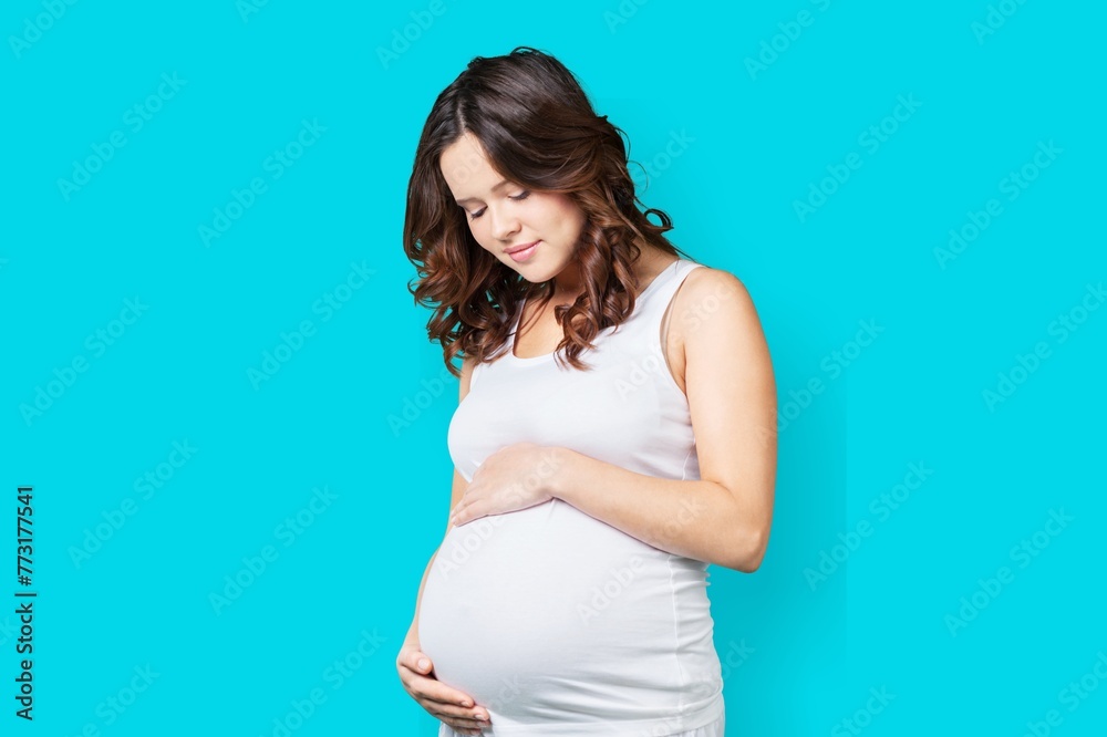 Young happy woman pregnant posing Young happy woman pregnant posing