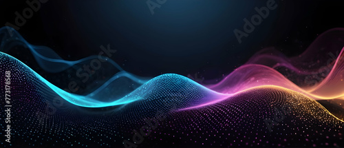 Abstract wave moving dots flow particles, hi-tech and big data background. Abstract Waving Particle Technology Background.