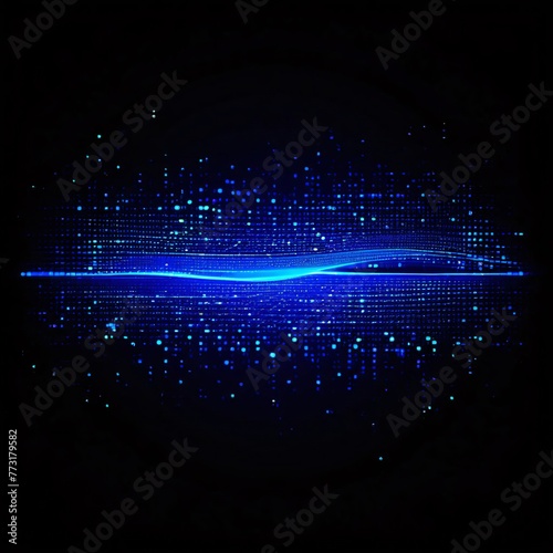Wave of dots and weave lines. Abstract blue background for design on the topic of cyberspace, big data, metaverse, network security, data transfer on dark blue abstract cyberspace background.