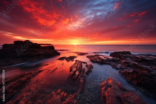 Sunset background, Beautiful sunset over the sea Nature composition Long exposure Australian seascape at sunrise Beautiful seascape, Sunrise over the sea, Composition of nature, Ai generated