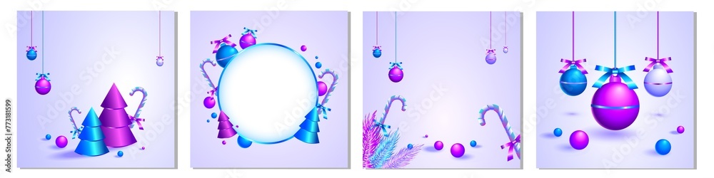 3D Creative Christmas and New Year Card Design Template with Neon Magenta and Blue Colors Candy Canes Tied with Ribbon Ties and Decorative Christmas Balls Isolated Celebration Card or Banner Template 3D Creative Christmas and New Year Card Design Template with Neon Magenta and Blue Colors Candy Canes Tied with Ribbon Ties and Decorative Christmas Balls Isolated Celebration Card or Banner Template