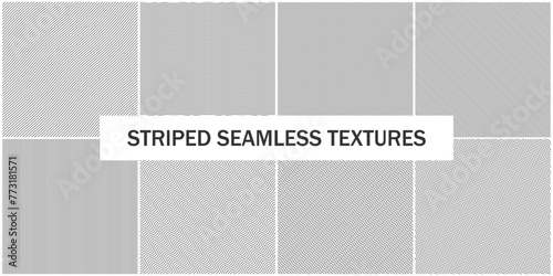 Collection of seamless striped black and white patterns. Simple line monochrome repeatable textures. Endless unusual backgrounds, prints