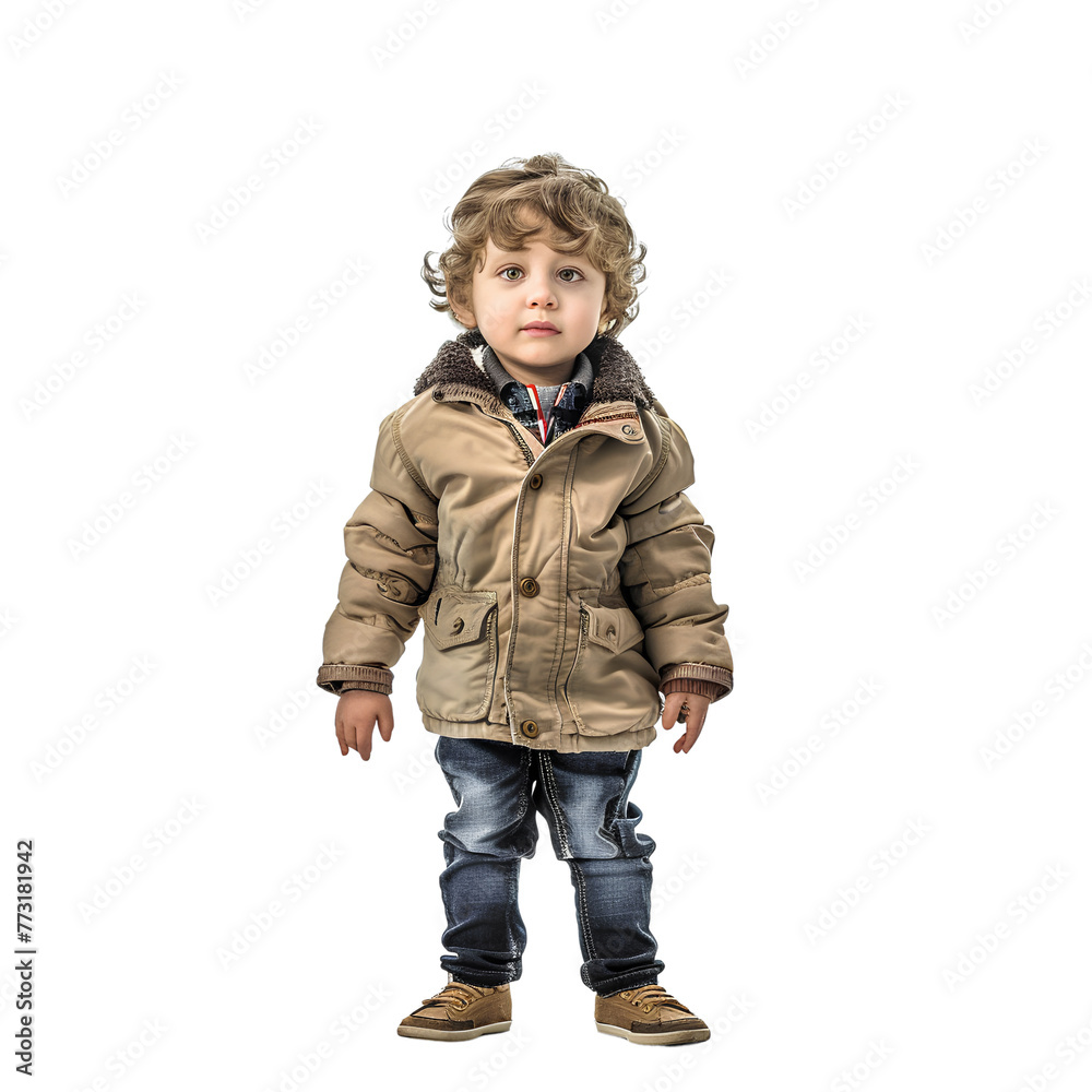 Boy standing straight Wear winter protection and close it tightly., isolated on transparent background Boy standing straight Wear winter protection and close it tightly., isolated on transparent background