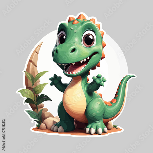 Cute dinosaur cartoon Logo Design Very Cool