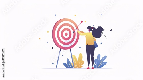 a woman standing next to a target