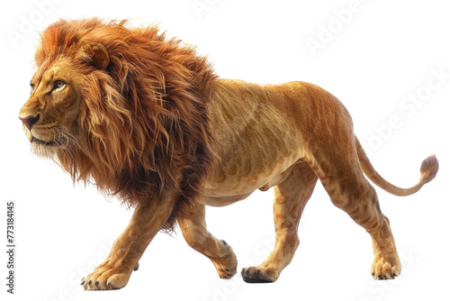lion walking, cut out transparent isolated on white background , PNG file