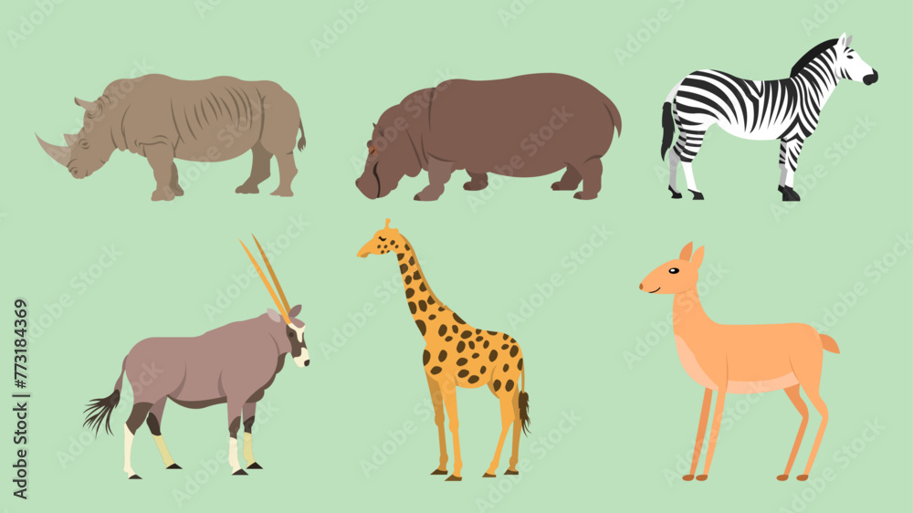 Animals collection. Collection of flat colorful tropical animal