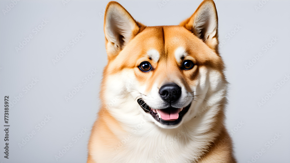 Happy smiling Shiba Dog, on a solid colored background