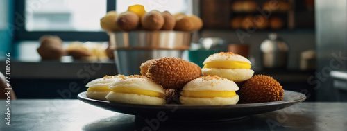 Bakery features a tempting assortment of durian cake and arepas, satisfying casual snacking cravings.