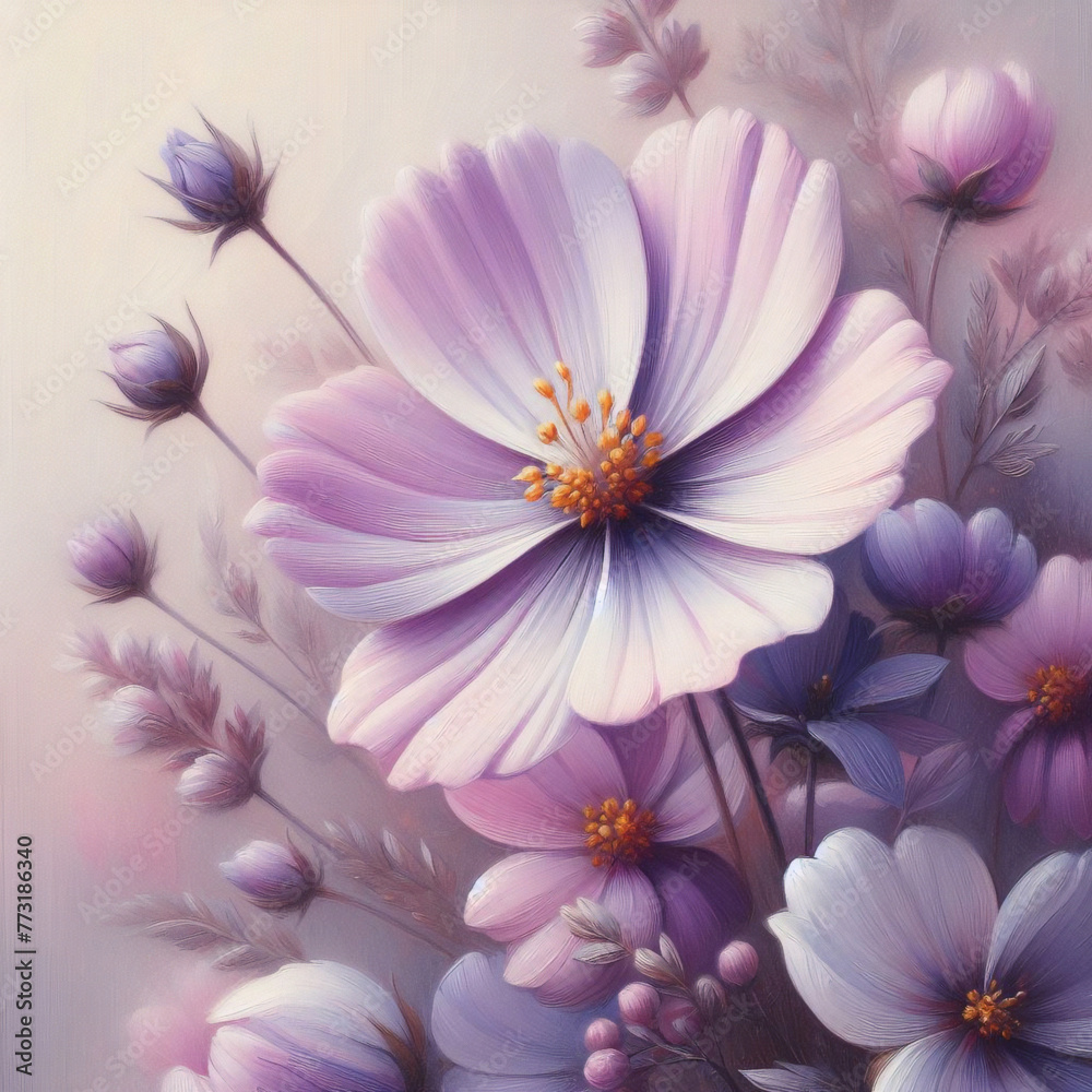 Obraz premium delicate flower of pastel purple color painted with oil paint. close up
