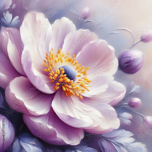 delicate flower of pastel purple color painted with oil paint. close up