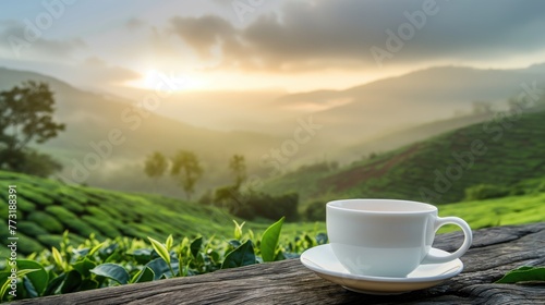Serene dawn tea time, concept of peaceful morning refreshment in nature
