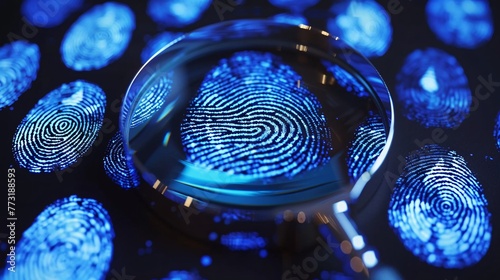 Enhance the intricacies of fingerprints under a magnifying glass against a luminous backdrop photo