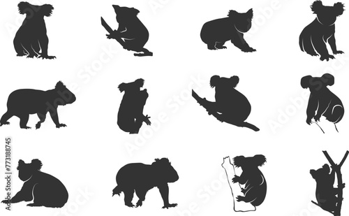 Koala silhouettes, Koala bear silhouette, Koala svg, Koala bear svg, Koala silhouette, Koala bear vector illustration