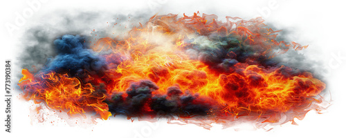 Flames and smoke. Fiery explosion with smoke isolated on transparent background