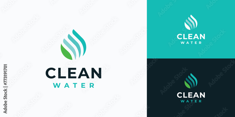Eco-friendly pure water drop and leaf shape technology vector logo design with modern, simple, clean and abstract style.