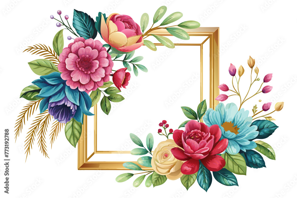 gold-frame-with-flowers-and-leaves vector illustration 