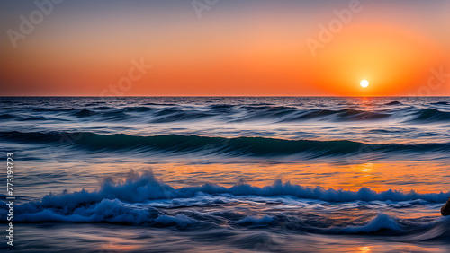 The sunrise scenery on the sea  beautiful evening sunset and waves