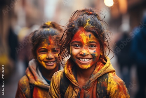 two children's hands are immersed in pink and yellow paint, evoking a sense of joy and creativity