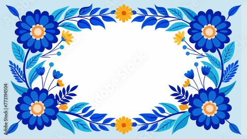 Fototapeta Naklejka Na Ścianę i Meble -  blue-floral--border-frame-whit-and-background