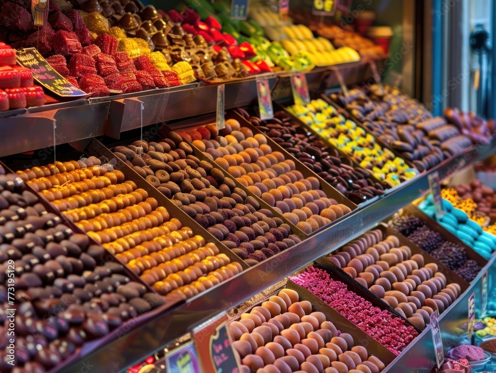 Vibrant chocolate market stall