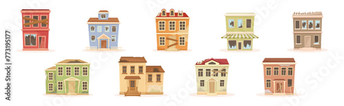 Ruined House and Abandoned Building in Bad Condition Vector Set