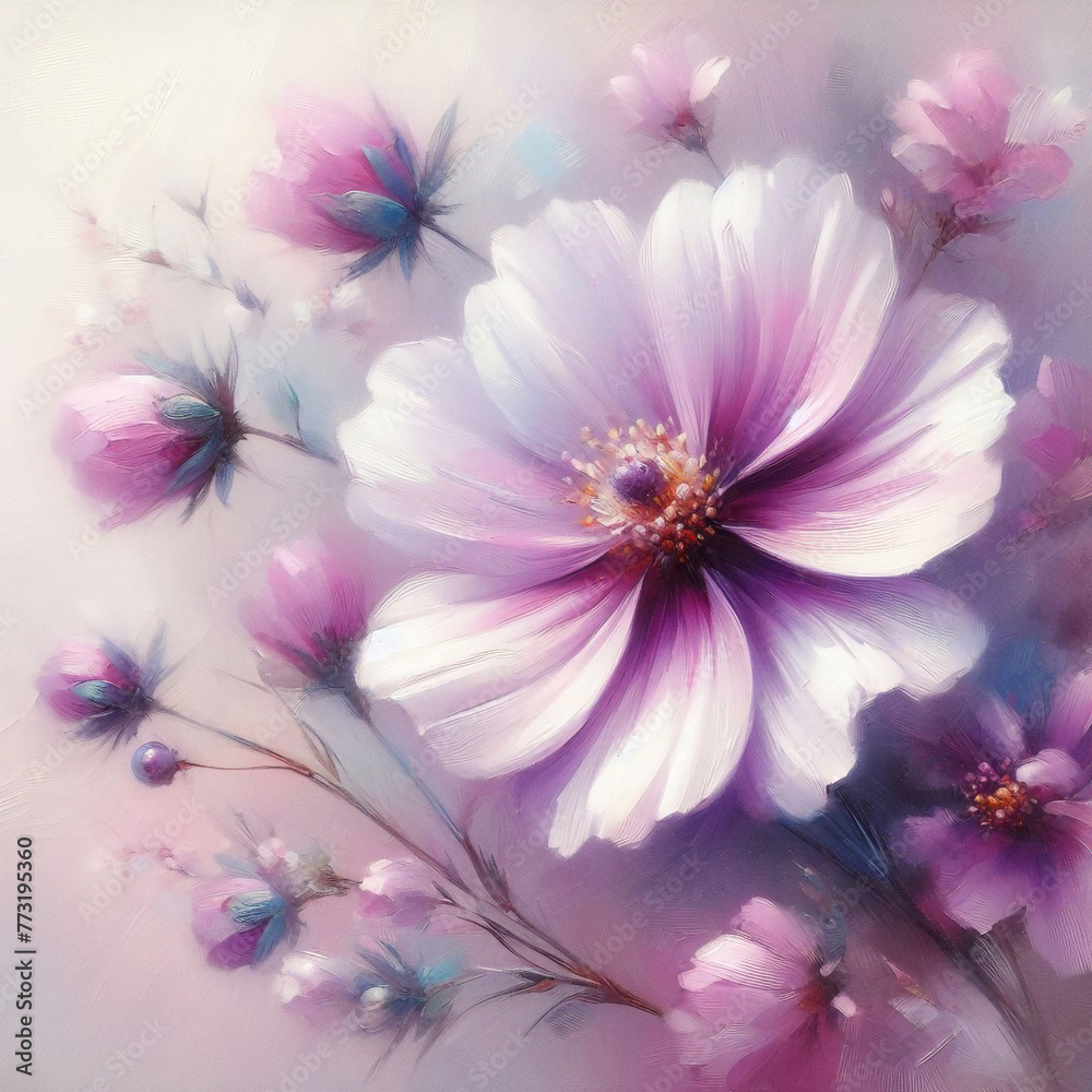 Obraz premium delicate flower of pastel purple color painted with oil paint. close up