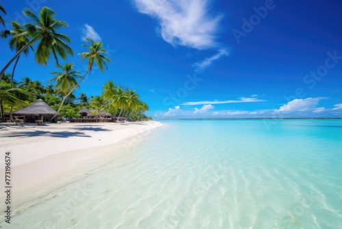 Beautiful tropical beach  with few palm trees and blue lagoon Amazing white beaches of Mauritius island  AI generated