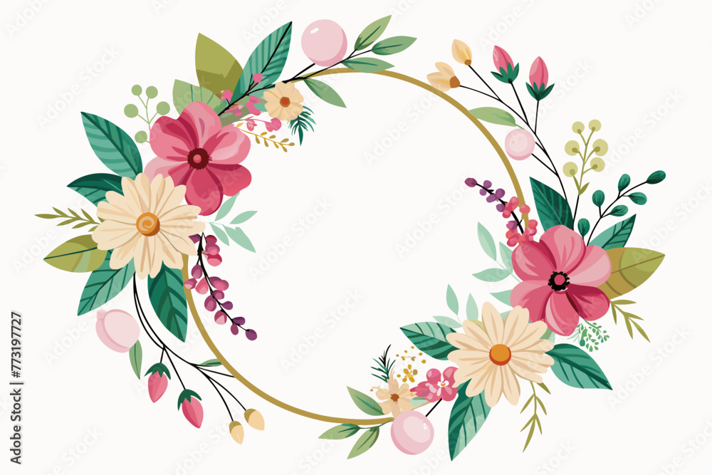 Round frame with flowers transparent background vector illustration 