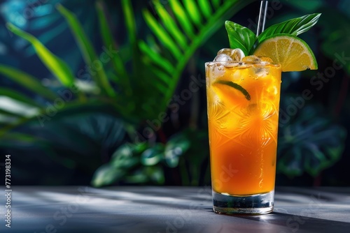 Mai Tai tropical cocktail with Rum  Lime  Mint garnish  orange liqueur  Amaretto syrup  almonds