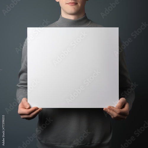 A person is holding a white sign in their hands