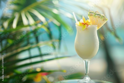 Tropical pina colada cocktail or mocktail with rum, coconut and pineapple