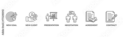 Business contract banner web icon vector illustration concept with icon of new goal, new client, presentation, negotiation, agreement, contract	
