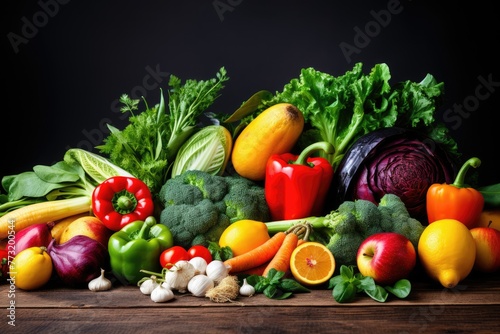 Variety of raw organic vegetables and fruits Balanced diet Assortment of fresh organic fruits and vegetables © Tanu