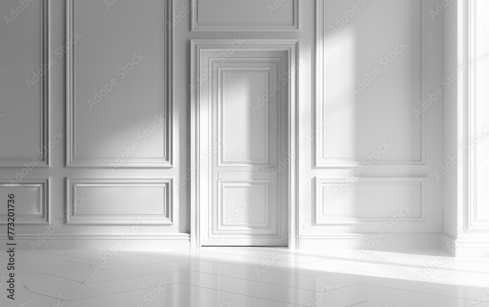 Shut Door in Empty Room, White Walls in High Definition,Vacant Chamber,Sealed Entry with Pale Walls hd Generative Ai