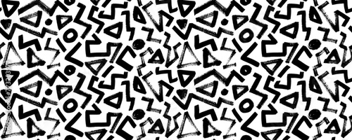 Random zigzag lines seamless pattern. Geometric banner with thick zig zag brush strokes. Abstract black on white geometric vector ornament. Thick triangular grunge strokes. photo