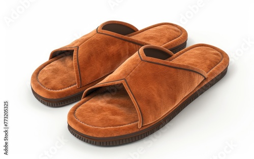 Solo Men's Informal Slippers Against White Backdrop,Single Man's Relaxed Slides in White Setting,Solitary Male Casual Sandals on Blank White Surface Generative Ai