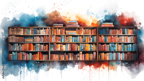 Watercolor Illustration with stack of books isolated on white and transparent background  photo