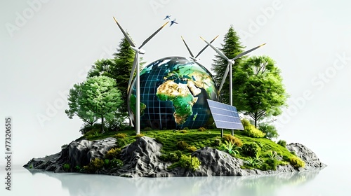 Fototapeta Naklejka Na Ścianę i Meble -  3D Illustration of a ESG green energy sustainable industry Environmental Background AI generated
