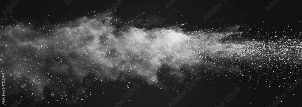 A grainy, textured dust explosion on a black background Generative AI
