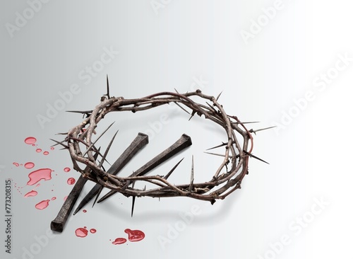 Jesus Crown of Thorns and nails on desk