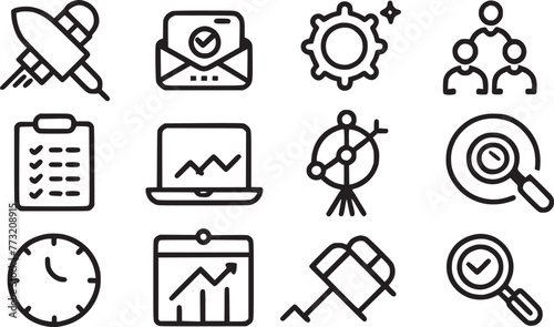 Various style icons like plan, strategy, check, and analysis. Vector illustration.