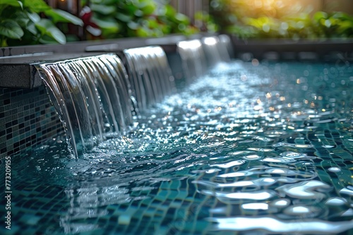 Luxurious waterfall in a private villa garden