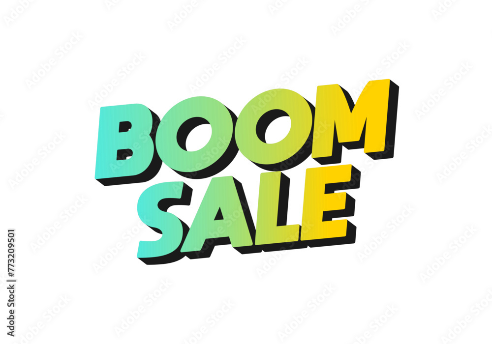 Boom sale. Text effect in eye catching color with 3D look effect